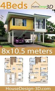 House Design 3d 8x10 5 With 4 Bedrooms