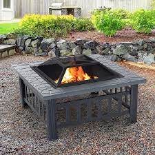 Outsunny 32 Steel Square Outdoor Patio Wood Burning Fire Pit