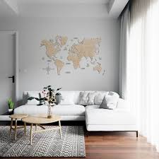 Wooden World Map Wall Art Natural Color