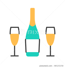 Champagne Bottle And Two Glasses Flat