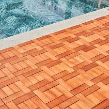 Afoxsos 12 In X 12 In Square Eucalyptus Wood Interlocking Deck Tile In Red Brown Set Of 10 Tiles