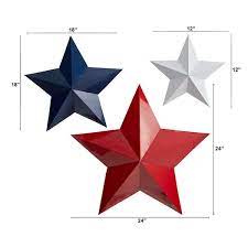 Nearly Natural 12 In 18 In And 24 In Americana Farmhouse Red White And Blue Metal Stars Wall Decor Set Set Of 3 Red White Blue