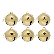Haute Decor Large Jingle Bell Ornaments 6 Pack Gold Foil