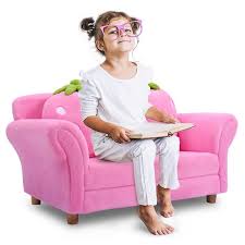 Tangkula Kids Sofa Cute Pink Sofa Strawbwrry Sponge Filler Upholstered Lounge W Armrest