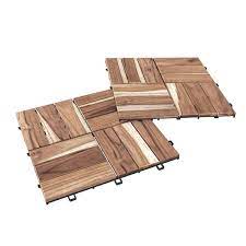 Interbuild 1 Ft X 1 Ft Interlocking 12 Slat Solid Teak Wood Deck Tile In Unfinished 10 Pieces Per Carton 10 Sq Ft