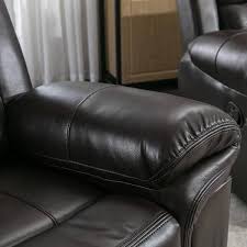 83 1 In Flared Arm Faux Leather Rectangle Manual Recliner 3 Seat Sofa In Brown With Center Console And Led Light Strip