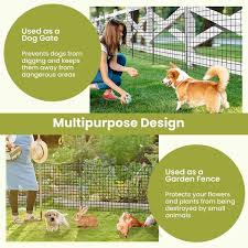 39 In Metal Garden Fence Outdoor Animal Barrier Decorative With 5 Panels And 5 Stakes