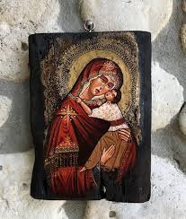 Icon Painted On Wood Theotokos Eleusa