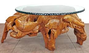 Custom Carved Wood Sea Life Coffee Table