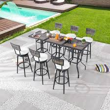 Wicker Bar Height Outdoor Dining Set