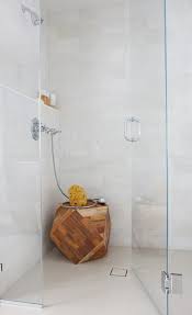 Marble Shower Ledge With Teak Stool