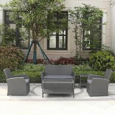 C Hopetree Charcoal Black Frame Square Weather Wicker And Small Coffee Side End Table With Glass Top For Outside Patio In Grey