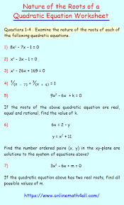 The Roots Of A Quadratic Equation Worksheet