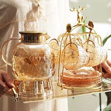 Vintage Embossed Flower Tea Set Glass