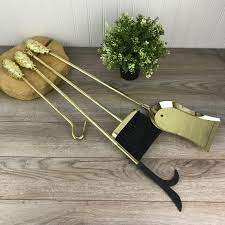 Vintage Brass Fireplace Tool Set Gold