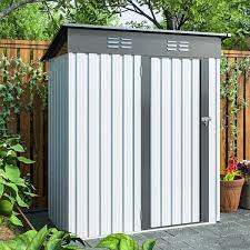 Btmway 5 Ft W X 3 Ft D Galvanized Metal Outdoor Storage Shed With Lockable Door 13 5 Sq Ft Patio Lawn Tool Storage Shed White