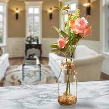 Pink Rose Arrangement In Glass Vase