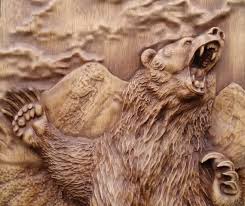 Animal Carved Bear Wood Wall Hanging