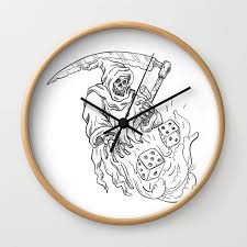 Dice Drawing Black And White Wall Clock