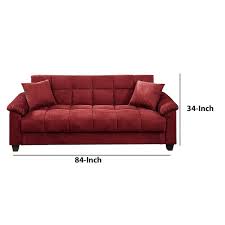 Microfiber Adjustable Sofa With 2 Pillows In Red