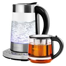 Ovente Electric Glass Kettle 1 7 Liter Prontofill Technology Stainless Steel With Teapot Silver Kg733sfgk27b