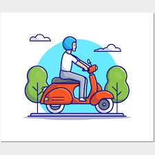 Man Riding Scooter Cartoon Vector Icon