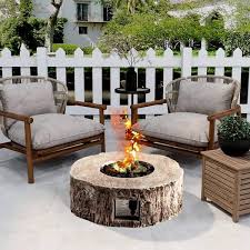 Uixe 28 In X 10 In H Round Exterior Faux Stone Propane Light Brown Fire Pit
