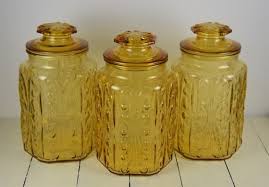 Atterbury Scroll Amber Glass Jars