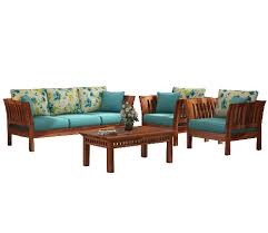 Buy Raiden Wooden Sofa Set Walnut Teal