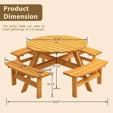 8 Person Wooden Picnic Table Outdoor Camping Table With Seats Garden Diy With 4 Built In Benches Natural