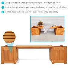 Sunnydaze Meranti Wood Outdoor Planter Box Bench With Teak Oil Finish 68