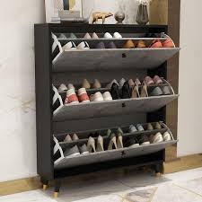 W Gray Wood Shoe Storage Cabinet