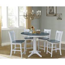International Concepts 36 Round Top Pedestal Table With 12 Leaf Counter Height White Heather Gray