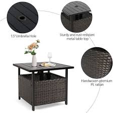 Wicker Outdoor Side Table With Umbrella Hole