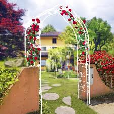 8 2 Ft White Metal Garden Arch Trellis For Climbing Plant Support Rose Mesh Design With 8 Styles