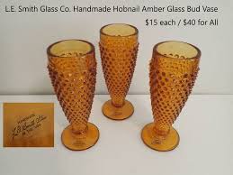 Handmade Hobnail Amber Glass Bud Vase