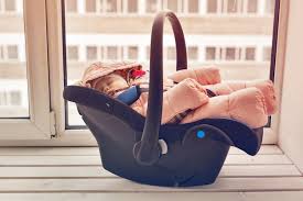 Infant Baby Girl Sleeping In Child Car
