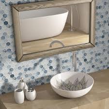 Sunwings Concret Blue Hexagon 11 7x10 2in Mosaic Backsplash Recycled Glass Cement Looks Floor And Wall Tile 8 33 Sq Ft Box
