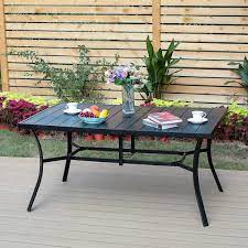 Phi Villa Black Rectangle Metal Patio Outdoor Dining Table With 1 57 In Umbrella Hole