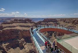 suspended glass bridge and visitor