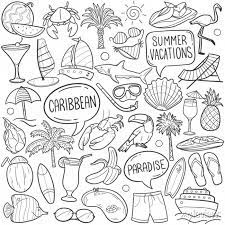 Caribbean Doodle Icon Set Vacations