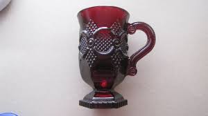 Red Glass Embossed Pedestal Mug Vintage