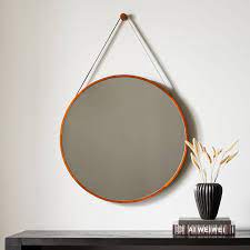 Modern Leather Round Hanging Mirror