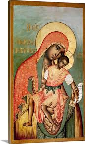 Icon Of The Virgin Eleousa Of Kykkos By Simon Ushakov Large Stretched Canvas Black Floating Frame Wall Art Print Great Big Canvas