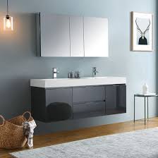 Fresca Valencia 60 Dark Slate Gray Wall Hung Double Sink Modern Bathroom Vanity W Medicine Cabinet