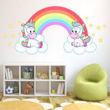 Baby Unicorn Rainbow Clouds Wall Decal