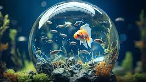 Fish Swimming In A Bubble Floating In Water