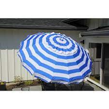 Deluxe 8 Ft Royal Blue And White Stripe Patio Beach Umbrella With Travel Bag