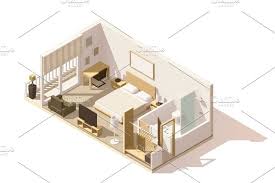 Vector Isometric Low Poly Hotel Room Icon