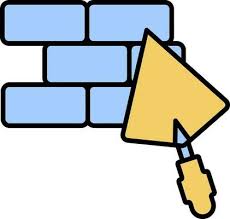 Brick Wall With Shovel Icon In Blue And
